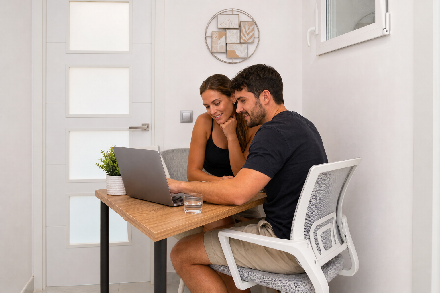 Couple planning together at the 2A work desk